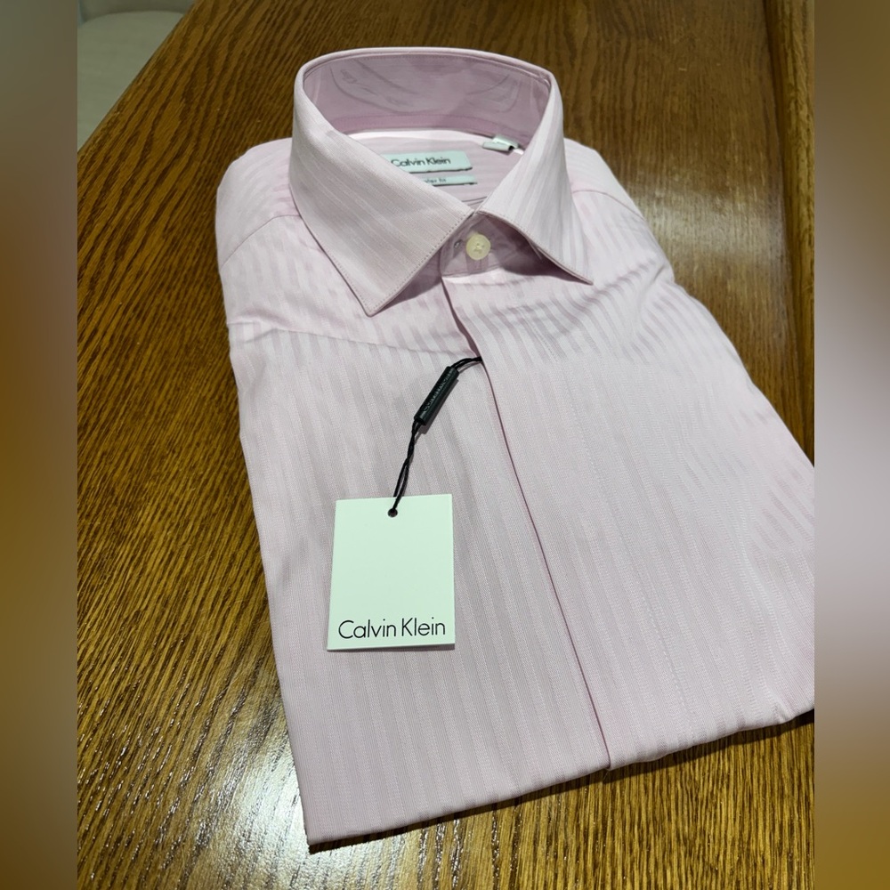 Calvin Klein Men's Pink Striped Dress Shirt